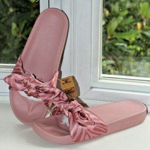 Victoria's Secret PINK Bow Slides Sandals Damsel Zebra Medium Sz 7/8